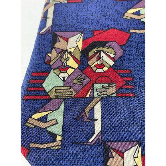 VTG James Vann Silk Necktie Mens Blue Abstract Couple Officecore Artsy 90s - Picture 3 of 9